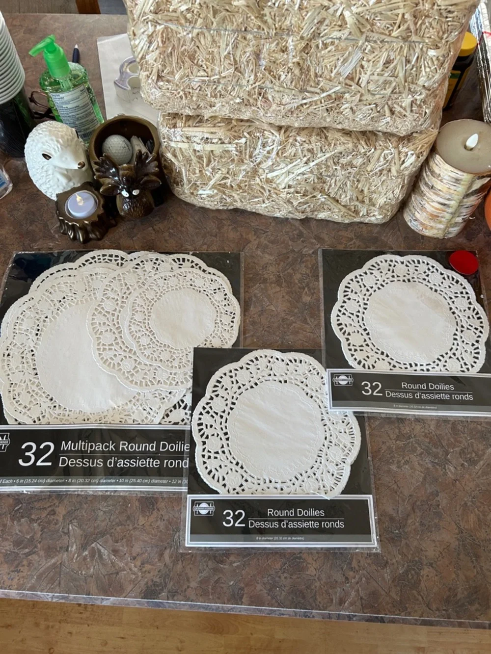 Set of Three Packages of White Round Lace Doilies